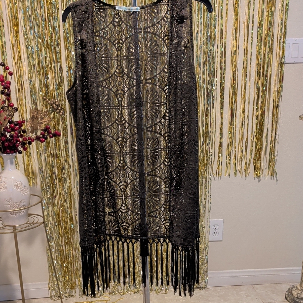 Maurices Black Lace Fringe Mini Cover-Up Dress